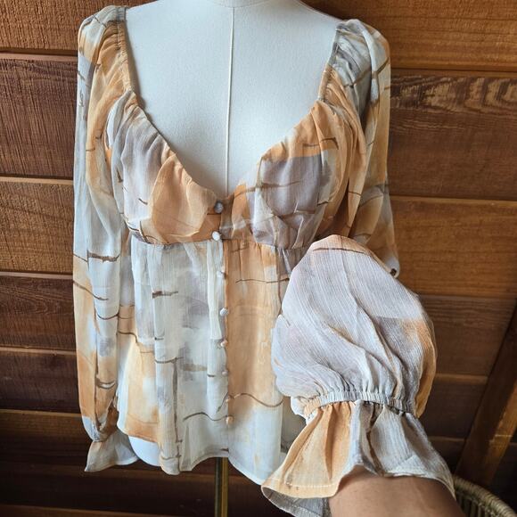 NWT Blu Pepper Womens Y2K Sheer Peasant Babydoll Top M Abstract Sweetheart - Picture 3 of 11